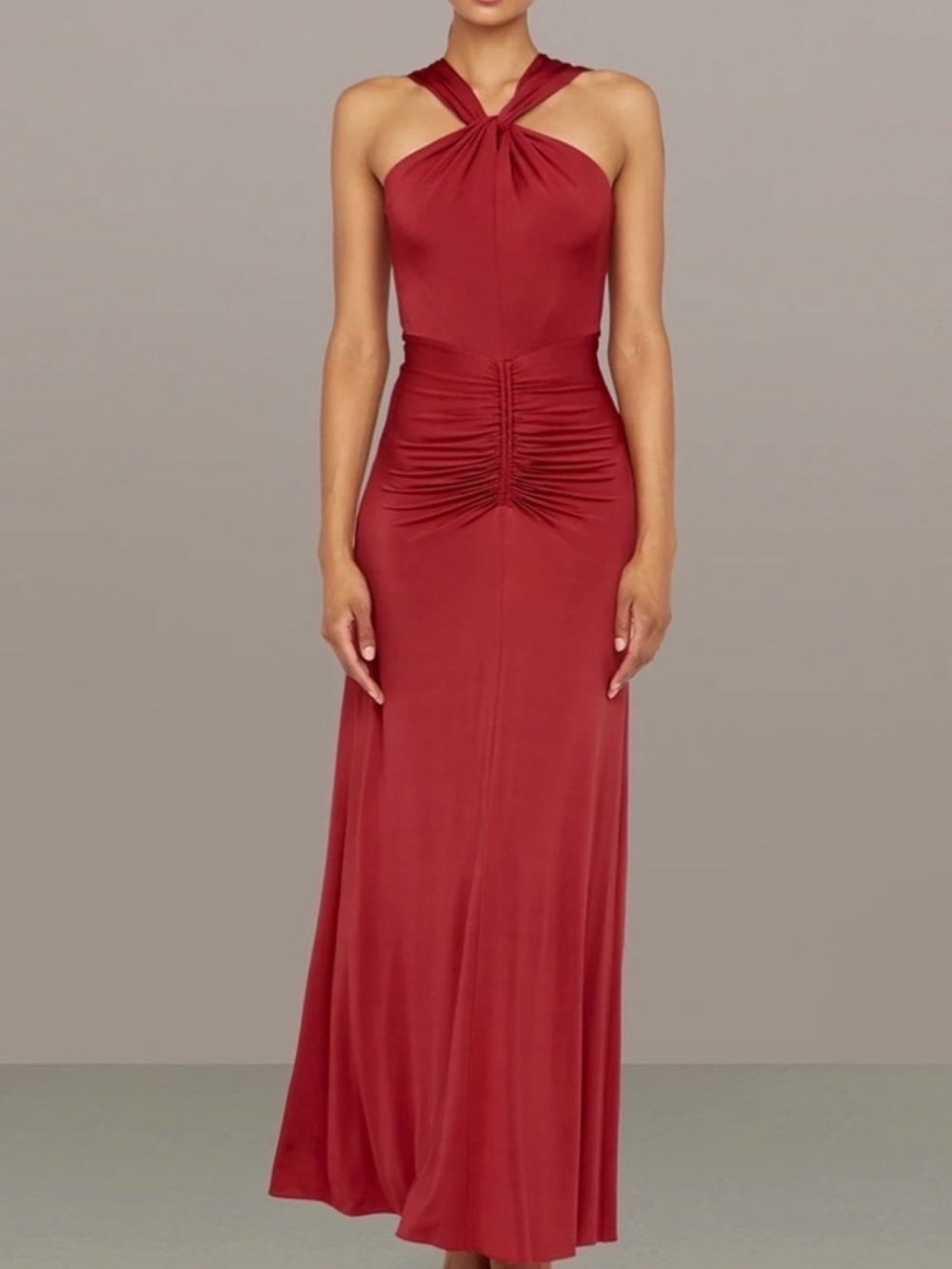 AMUR One-Shoulder Ruched Maxi Dress in Rich Red